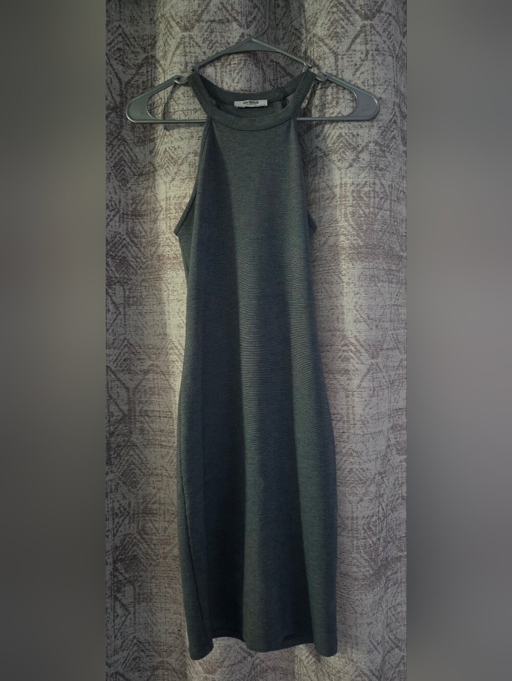 Zara Dark Gray Ribbed Halter Midi Dress
